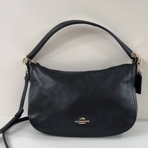 Coach Black Leather Shoulder Hobo with Gold Hardware